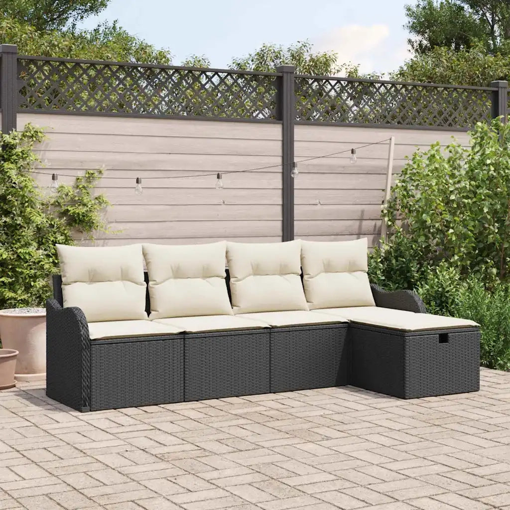 Set Divano da Giardino 5 pcs Nero e crema Poly Rattan