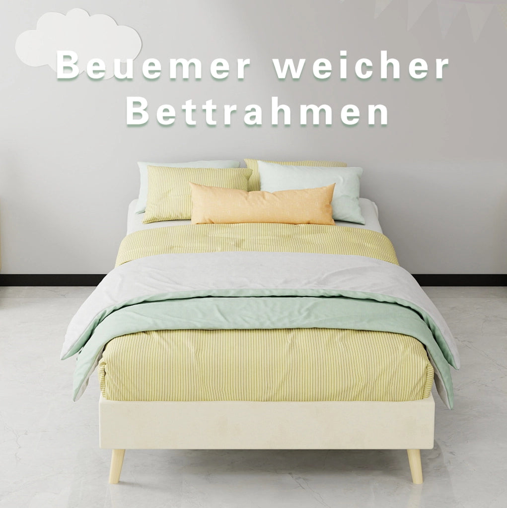 Letto a piattaforma 90x200 cm in tessuto e metallo beige