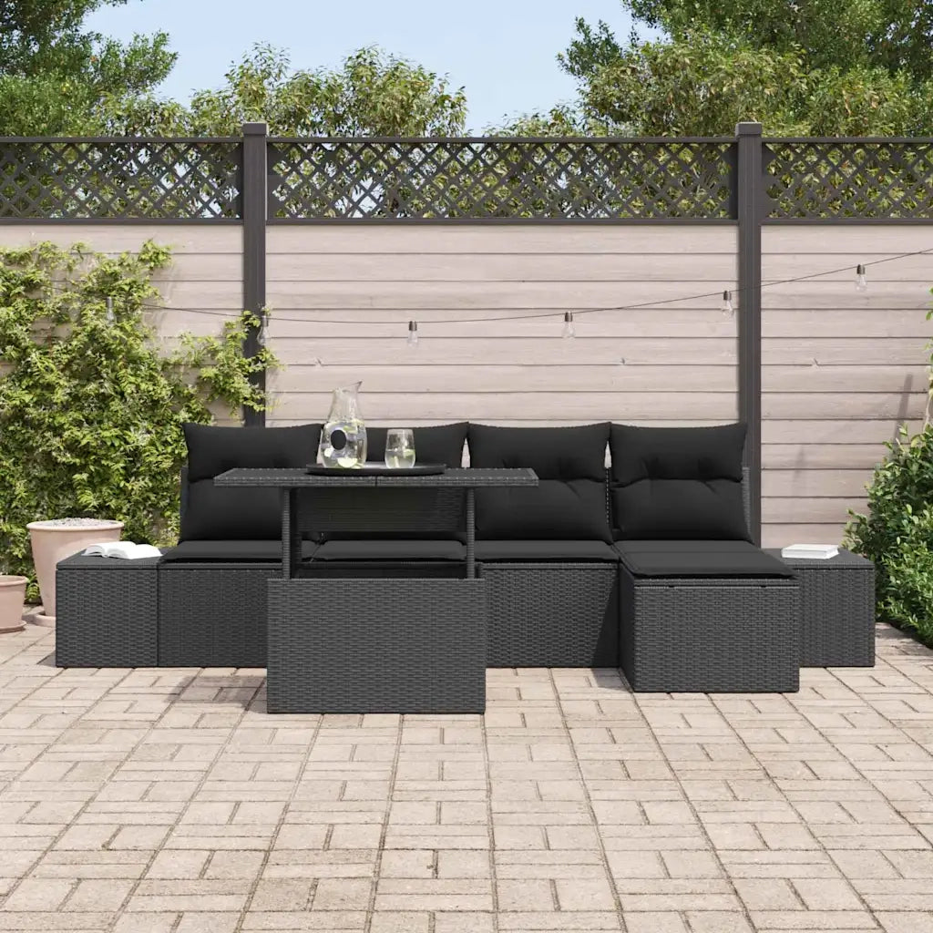 Set Divano da Giardino con cuscino 6 pcs Nero polyrattan 3349169