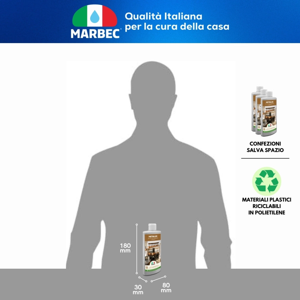 Crema lucidante metalli, pulizia e brillantezza in un solo gesto, ideale per rame e acciaio Marbec METALUX - 250GRx6Pz