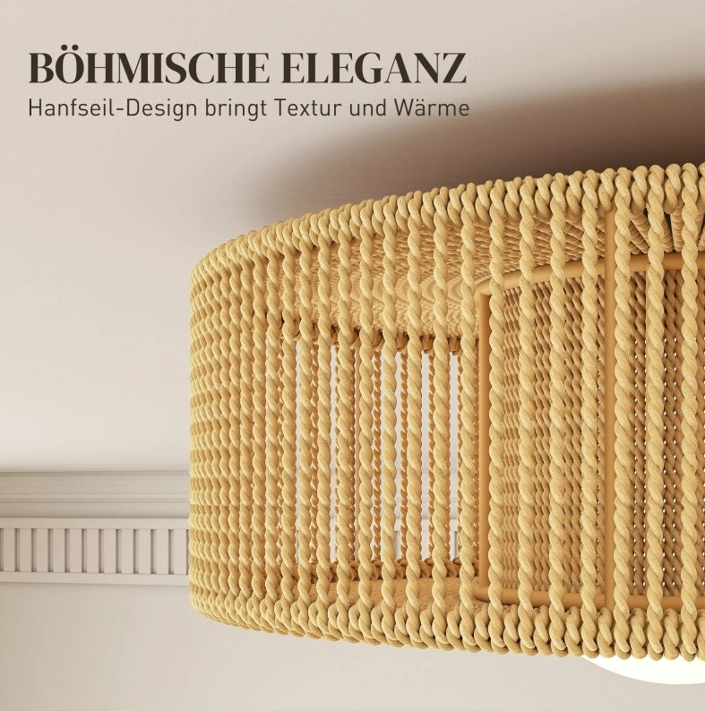 Lampada a soffitto Boho in spago di canapa con portalampada G9 LED, design rotondo Ø30 cm