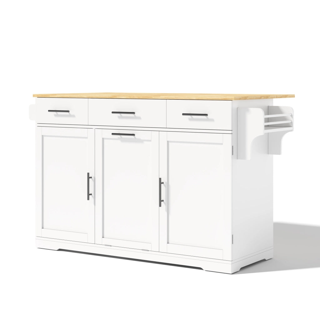 Isola cucina mobile 136x50(75)x92 cm con piano ribaltabile; prese USB e vano rifiuti HOMVRA