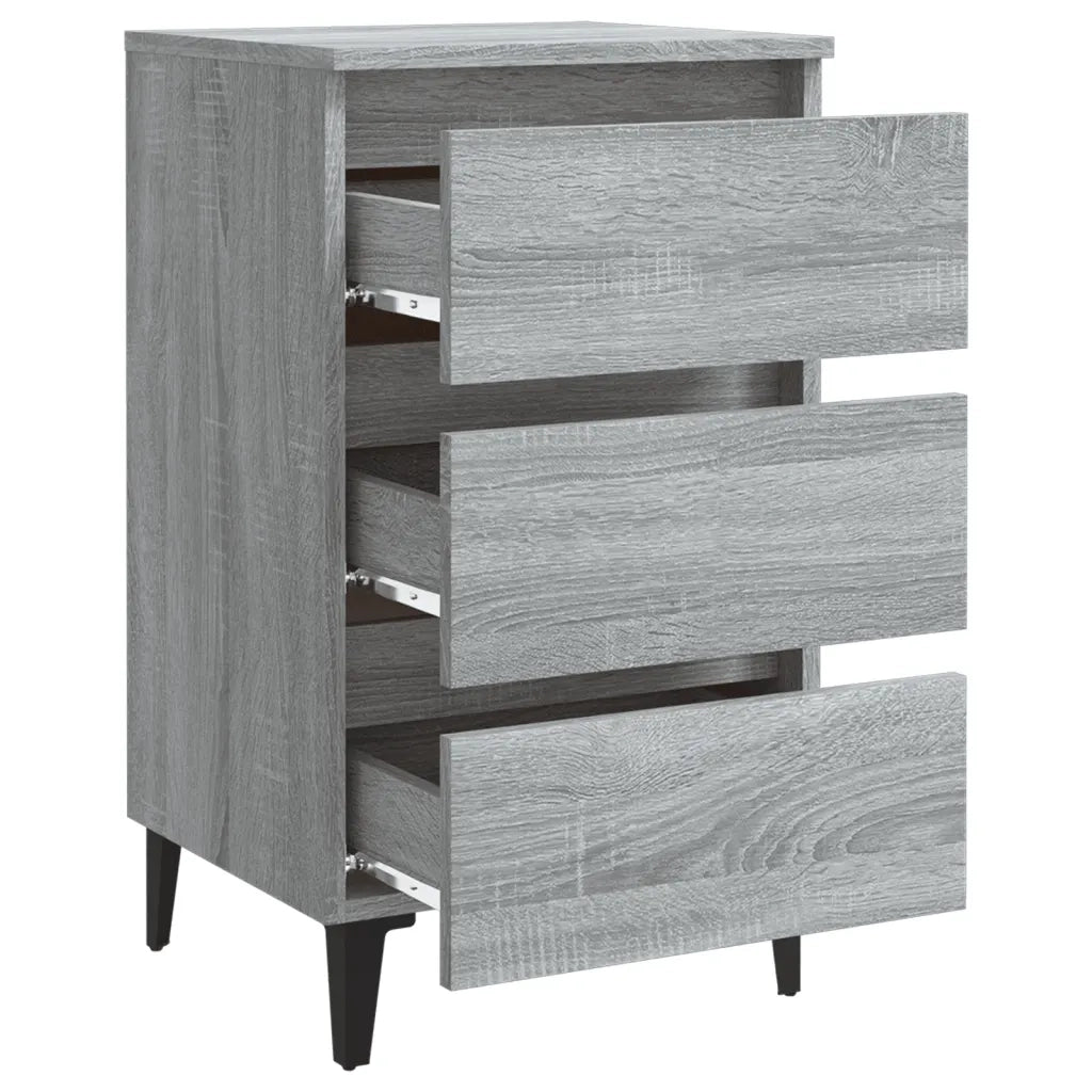 Comodino | Armadio da Notte | Mobiletto da notte con Gambe in Metallo Grigio Sonoma 40x35x69 cm