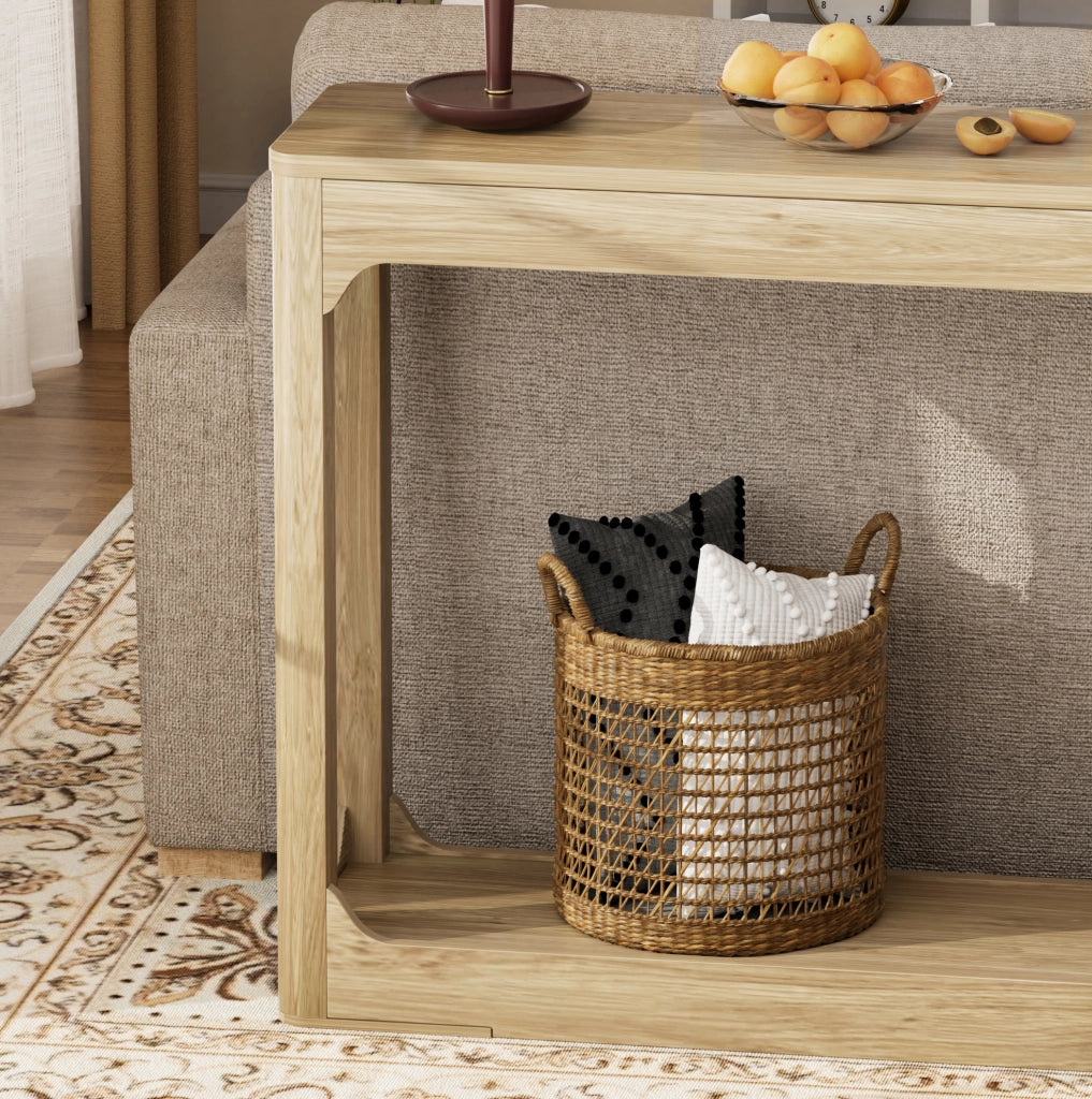 Tavolo consolle stretto 140 cm con ripiani aperti in MDF naturale HOMVRA
