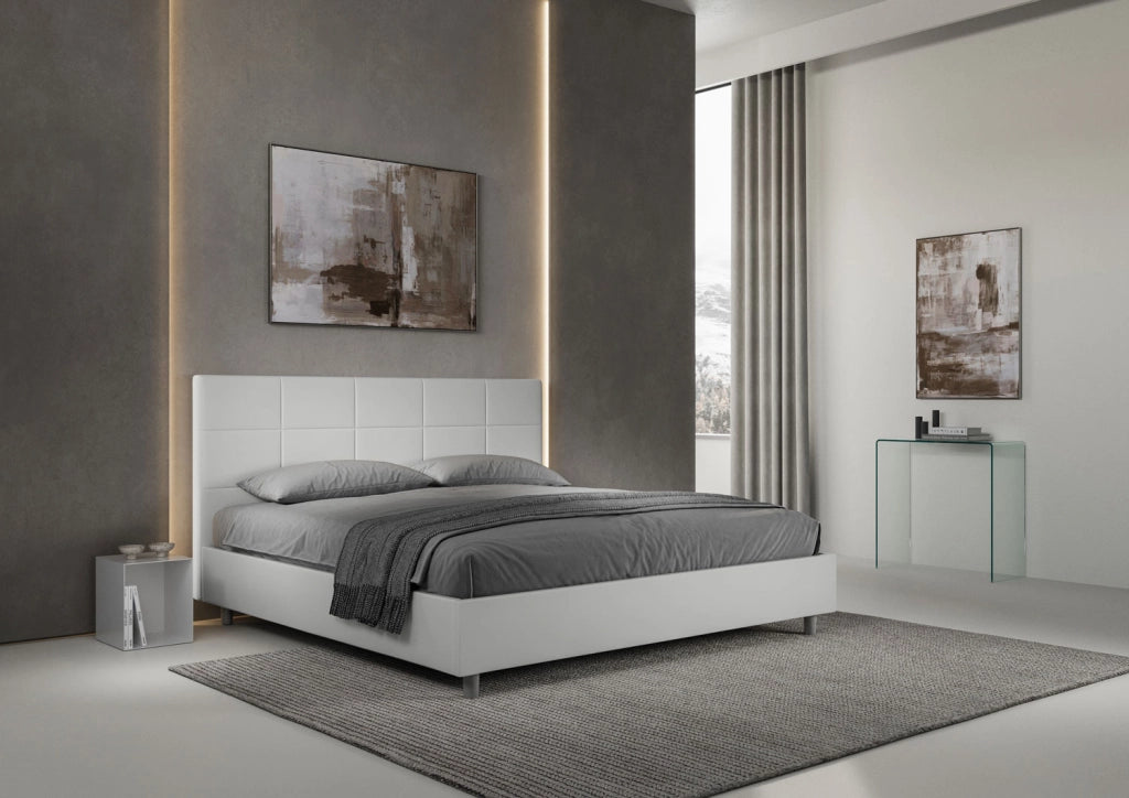 BS COM Letto matrimoniale king size con rete imbottito 200x200 similpelle bianco