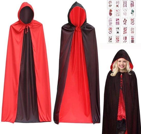 Costume da vampiro con mantella - Decorazione di Halloween - Costume da cosplay - Tatuaggi temporanei - Mantella da vampiro morbida 90/120/140 cm