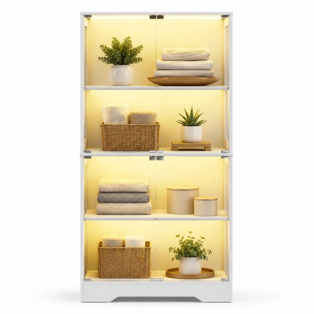 Vetrina in vetro 80x35x165 cm con LED e sensore di movimento bianca HOMVRA