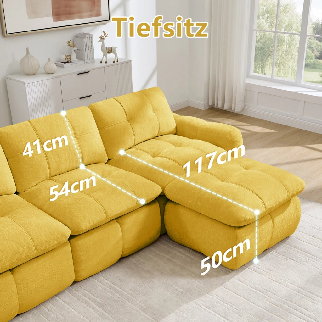 DIVANO Modulare a U 264x160 cm in Chenille Giallo