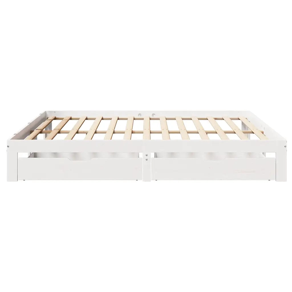 Giroletto con Cassetti Bianco 180x200 cm Legno Massello di Pino 3301955
