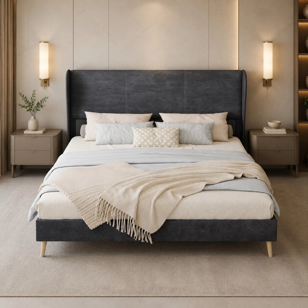 Letto imbottito 160 × 200 cm con testiera morbida grigio senza materasso