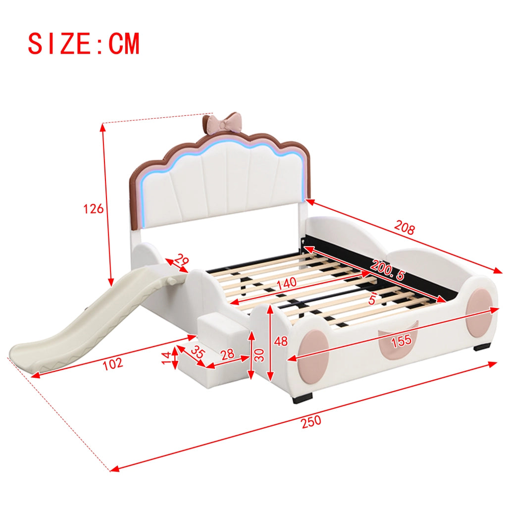 letto cartoon in pu rosa bianco 140 x 200 cm
