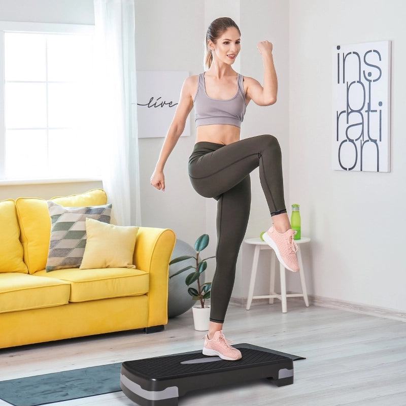 Stepper per fitness aerobico, altezza regolabile su 2 livelli (10/15 cm), attrezzo per allenamento a casa, colore nero/grigio, dimensioni 68x29x15