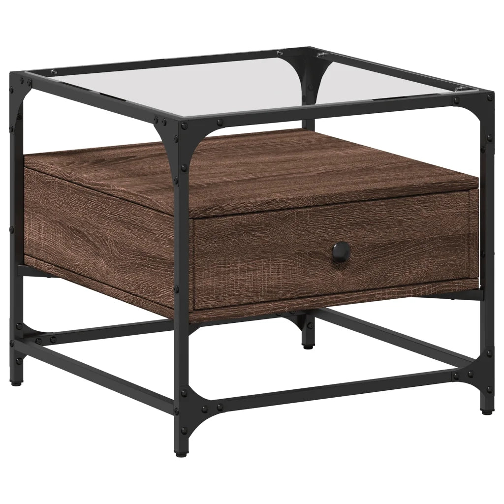 Tavolino Salotto con Ante in Vetro Rovere Marrone 50x50x45 cm 846053
