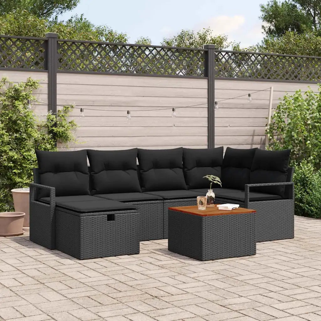 Set Divano da Giardino con cuscino 7 pcs Nero Poly Rattan 3360873