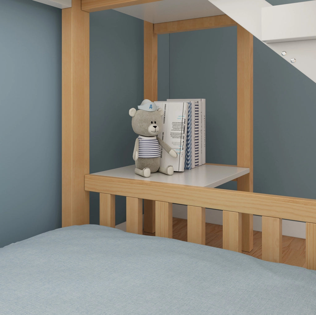 Letto a castello 90x200 cm con scivolo e ripiano in MDF, pino e compensato