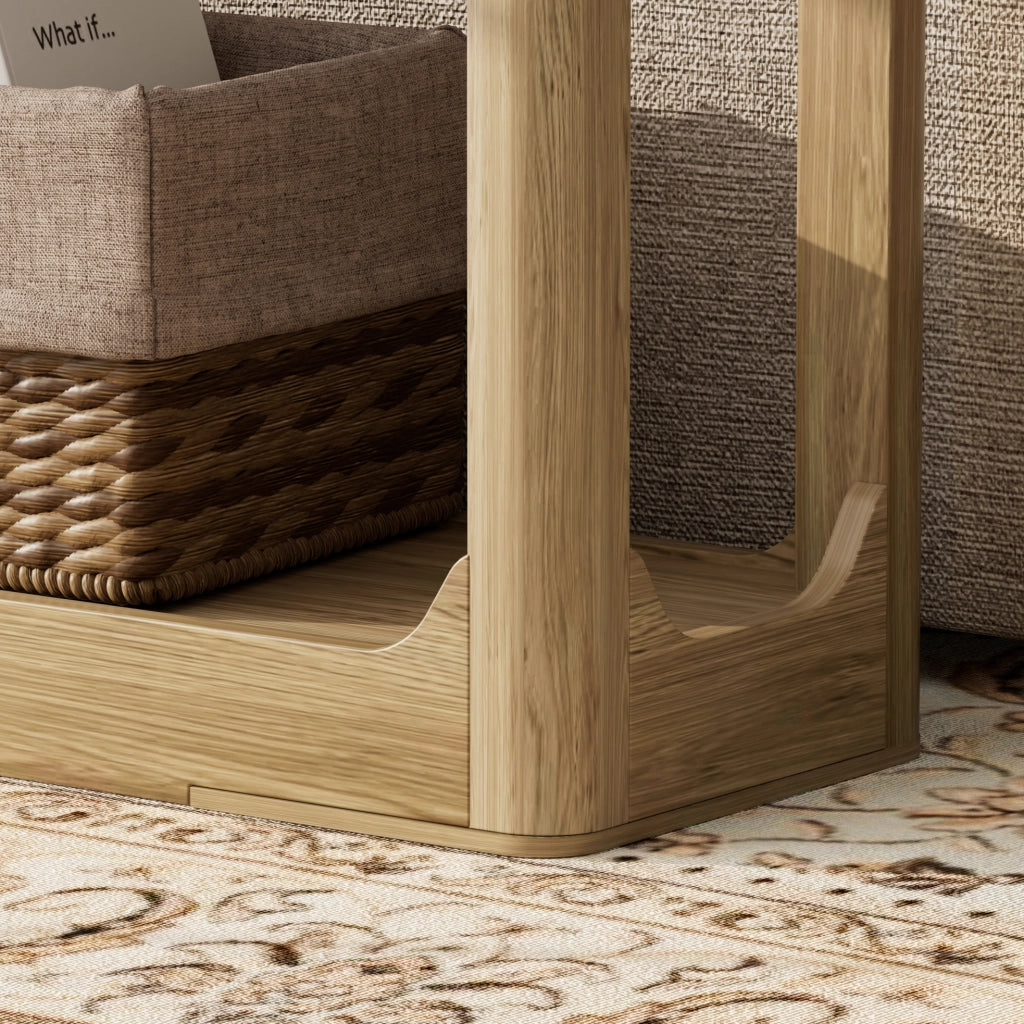 Tavolo consolle stretto 140 cm con ripiani aperti in MDF naturale HOMVRA