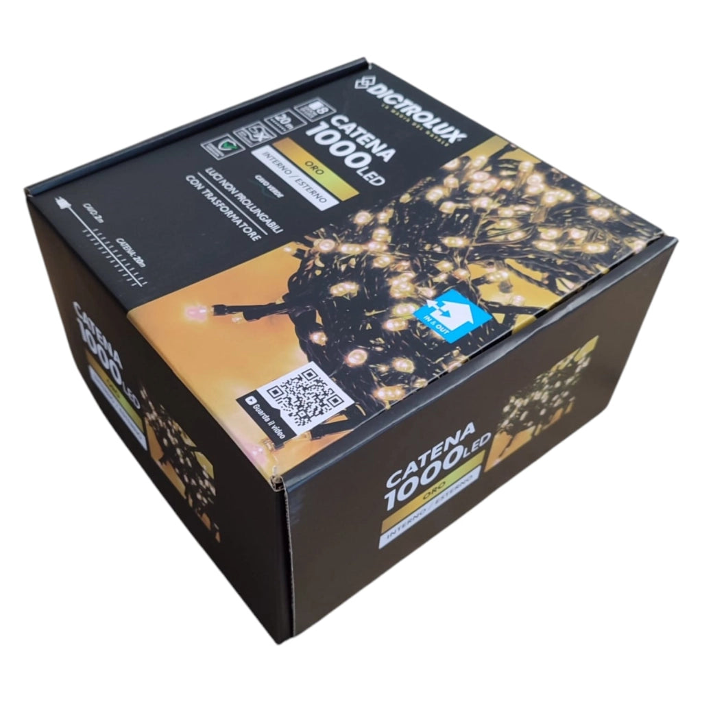 LUCI LED ORO 1000 LED 20 MT INTERNO ESTERNO FILO VERDE