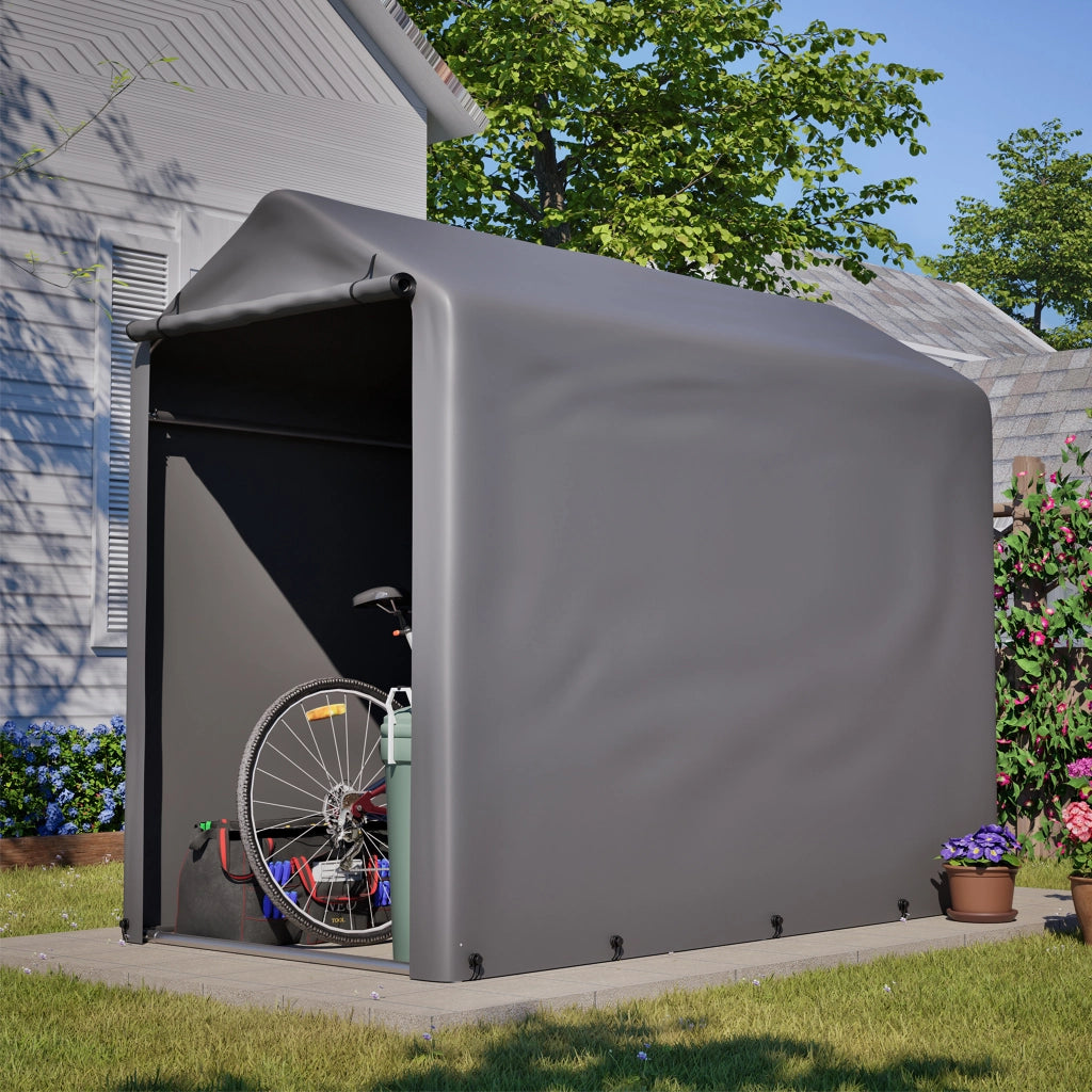 Tenda Garage per Biciclette 187x100x160 cm, Struttura in Acciaio, Impermeabile, Grigio Scuro, per Attrezzi e Accessori, Ideale per Balcone, Terrazzo e Cortile