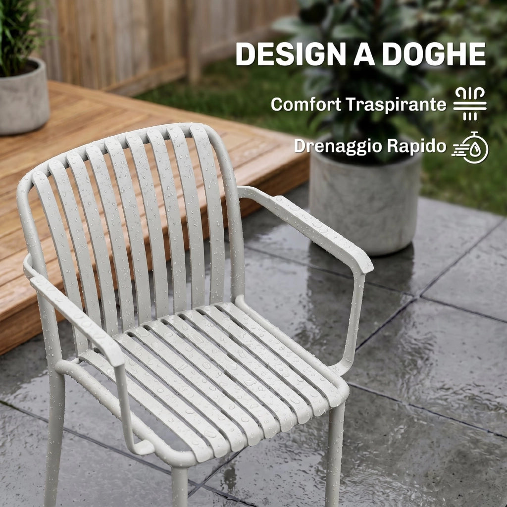 Set di 4 Sedie da Giardino Impilabili 58x57,5x79,5 cm con Braccioli Design a Doghe in Plastica Grigio