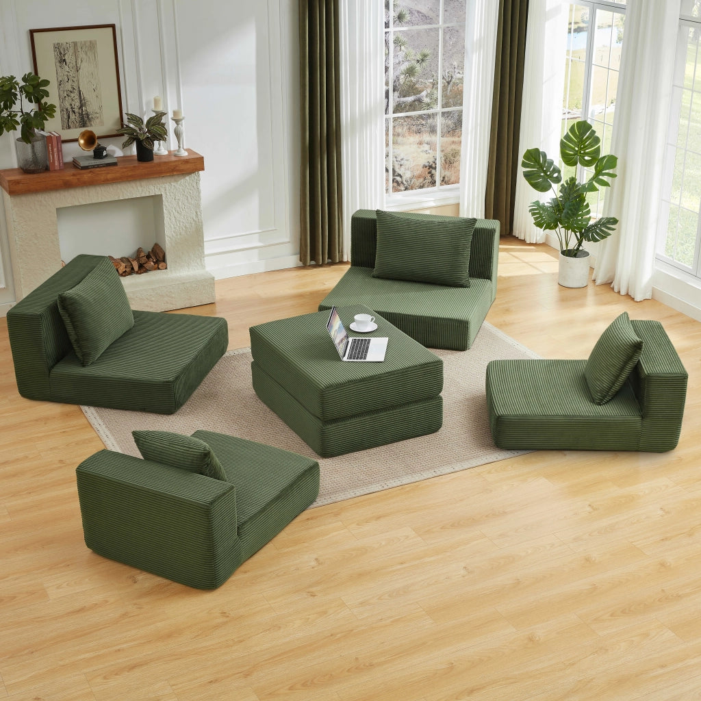 Divano modulare 3 sedili 259;5x96x80 cm senza telaio; base antiscivolo; rivestimento in schiuma e molle; Verde