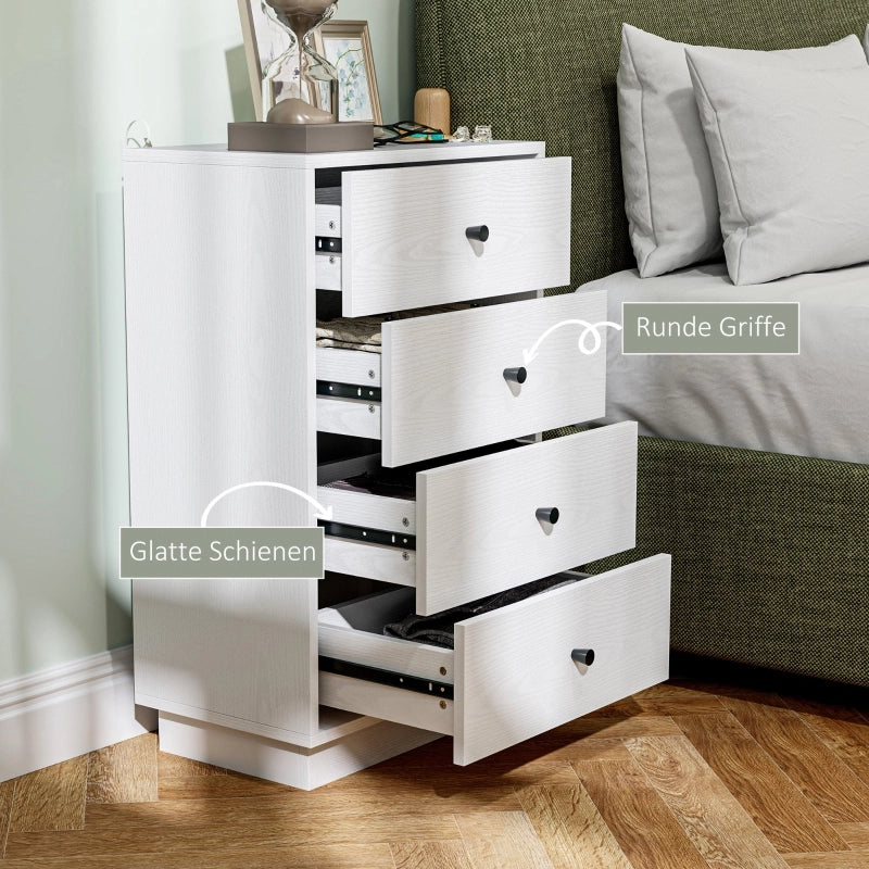 Cassettiera con 4 cassetti in pannello truciolare bianca con maniglie nere per camera e ingresso 47 × 29 × 75 cm