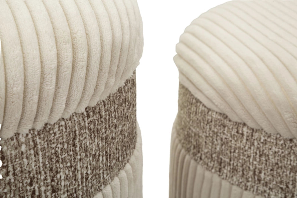 Puff con Contenitore Cortina Crema Set 3 Pz Ø40,5x49,5 cm - Ø35x42 cm - Ø31x38 cm in MDF e Spugna e Poliestere Crema
