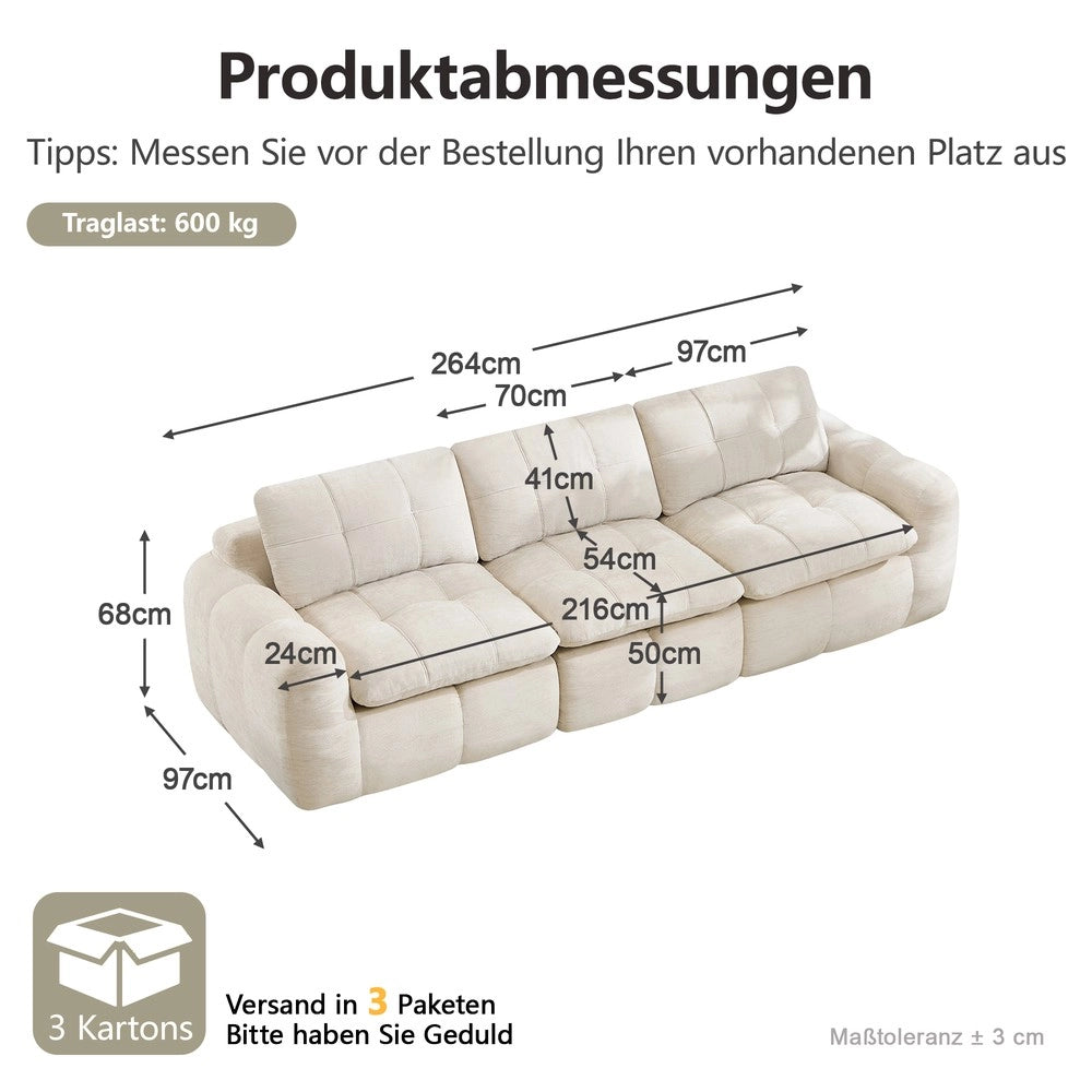Divano 3 posti ¨C Minimal ¨C Beige tessuto chenille imbottito con cuscini