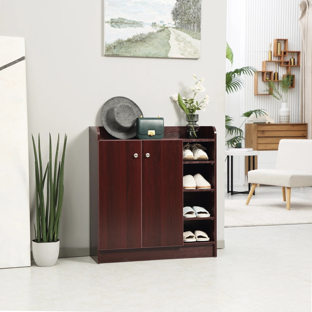 EasyComfort Armadio Scarpiera Moderno e Salvaspazio in Legno per 12 Paia con 4 Ripiani Aperti, 83x30x90 cm, color Caffè