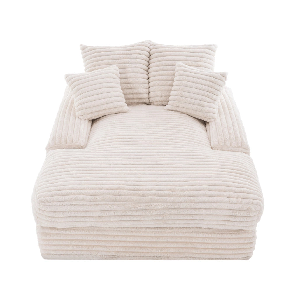 Chaise longue 137x175 cm in velluto a coste beige con 4 cuscini HOMVRA