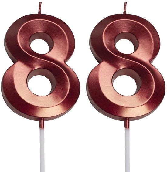 Set di candele per compleanni da 2 - Candele rosse con numero 8
