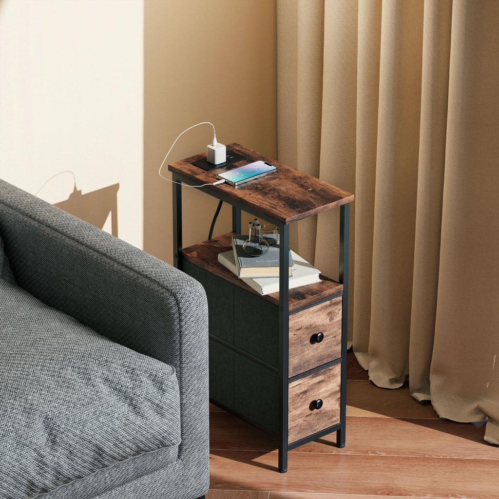 Tavolino da salotto con ricarica wireless ¨C Minimal ¨C legno effetto rustico, 40x63x20 cm