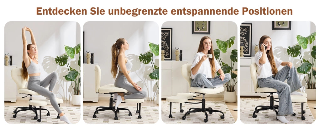 Sedia da ufficio per postura attiva con rotazione 360 e poggiapiedi retrattile in pelle bianca 65.5 × 52.5 × 31.0 cm