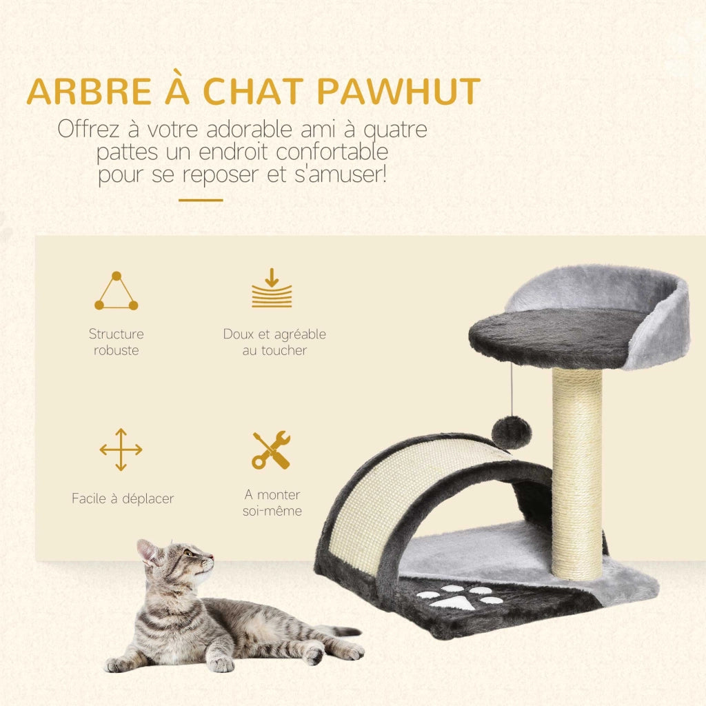 Tiragraffi per gatti con piattaforma e pallina sospesa ¨C Xylo ¨C sisal naturale grigio scuro