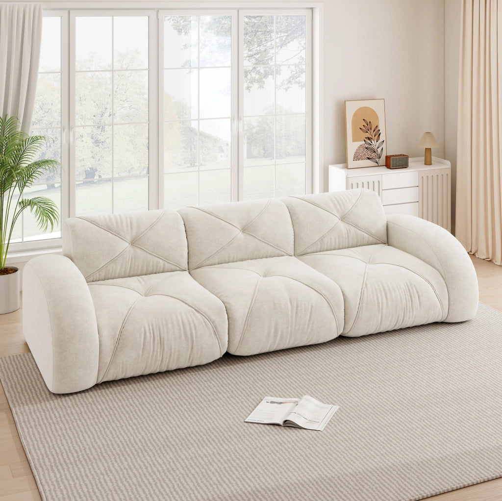 Divano modulare senza braccioli in chenille; 3 posti; beige chiaro