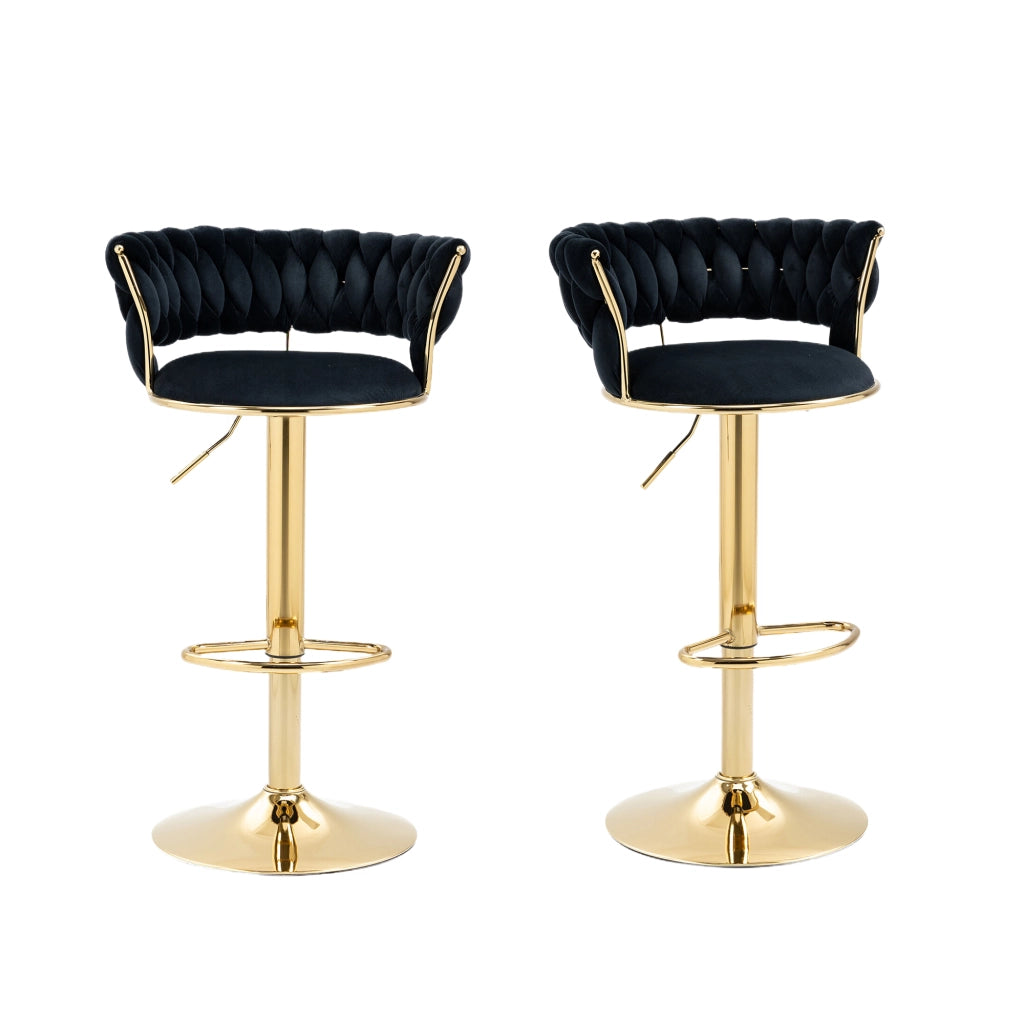 Sgabello bar girevole 360掳 regolabile in velluto nero con base oro