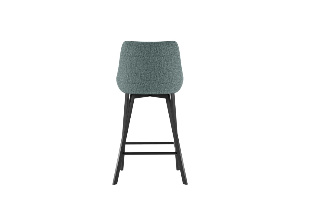 Sgabello da cucina Fox con seduta imbottita in tessuto acquamarina e struttura in metallo nero, design moderno ed elegante - Fox