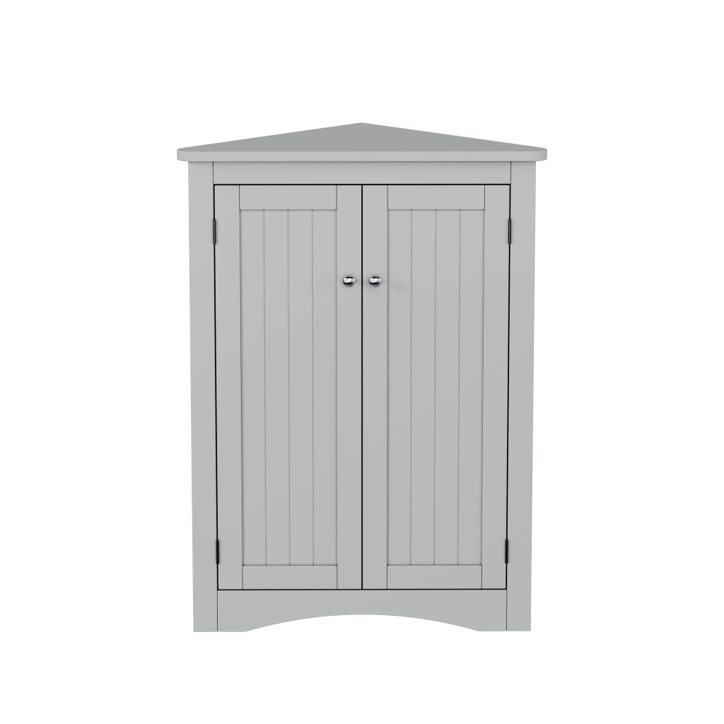 Armadio da bagno angolare con 2 ante, 2 ripiani e 3 vani, in MDF laccato grigio, per bagno e cucina, 61,5 × 80 cm