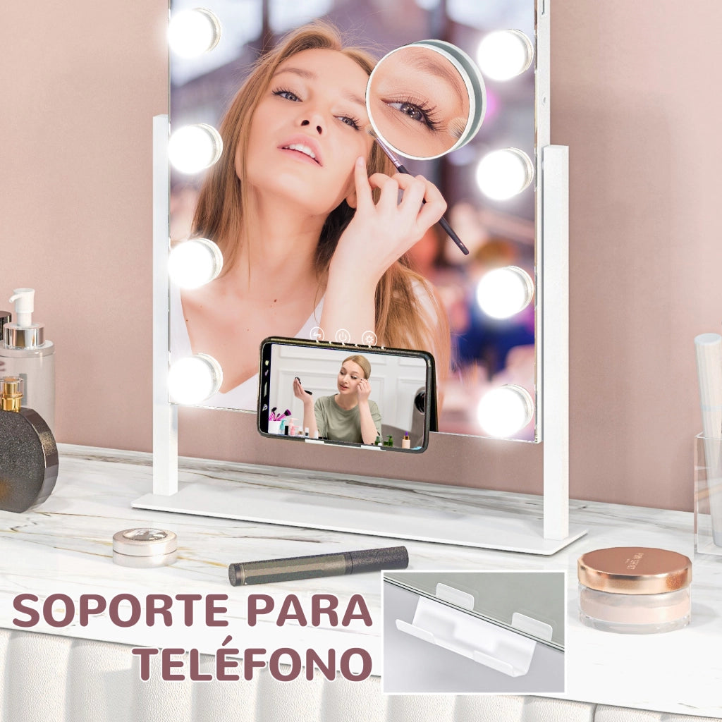 Specchio da Trucco con Luci ¨C Xylo ¨C 30x40 cm 12 Lampadine 3 Modalit¨¤ Touch Bianco