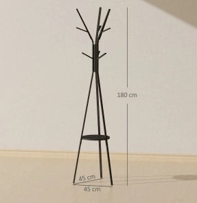 Appendiabiti in metallo nero con 3 bastoni e 8 ganci, 180 cm, guardaroba da ingresso moderno