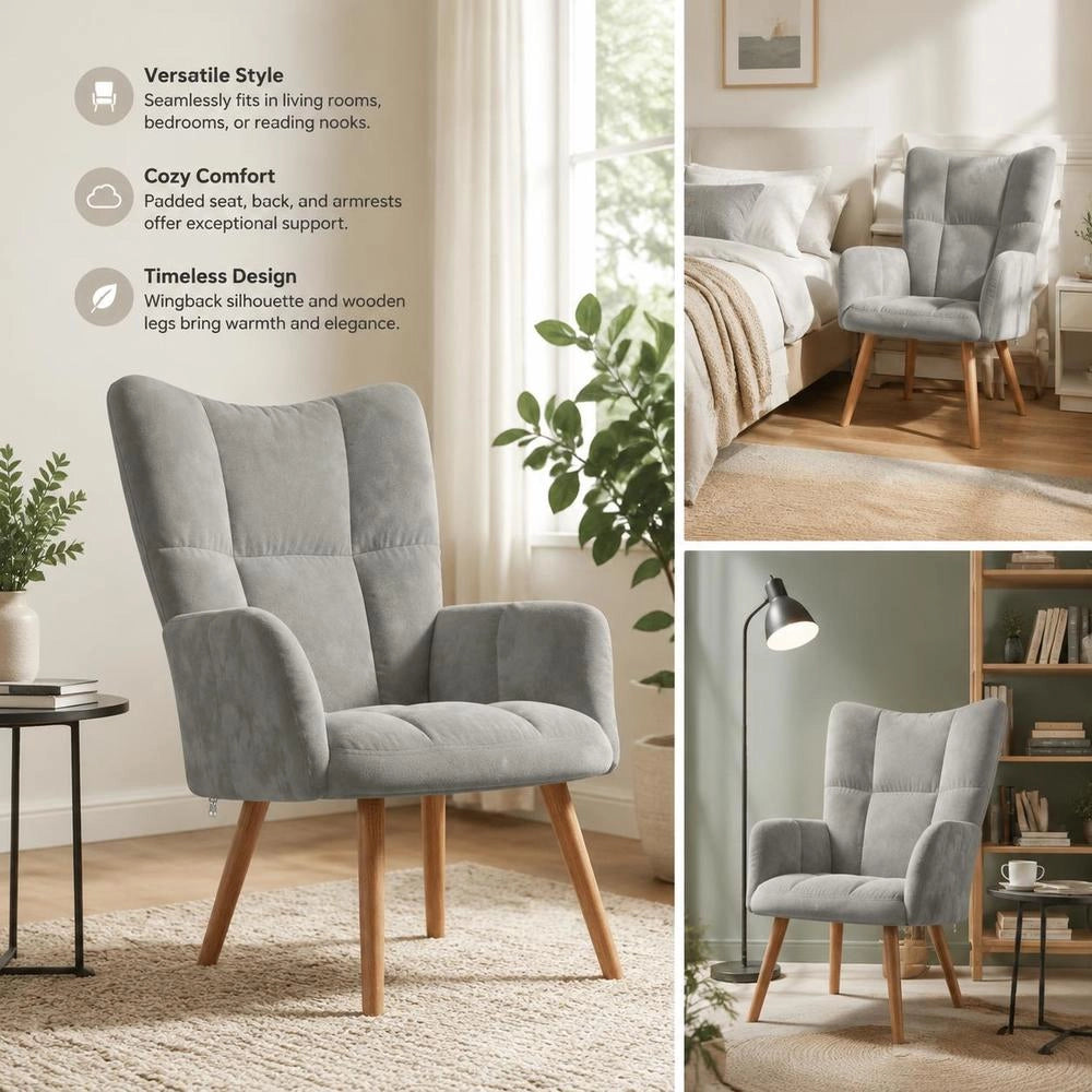 Reclining Armchair, Light Grey Velvet