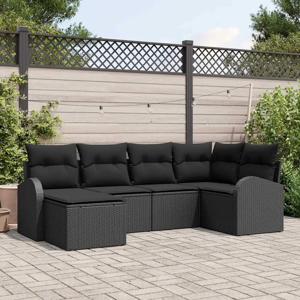 Set di divani con cuscino 6 pcs Nero polyrattan