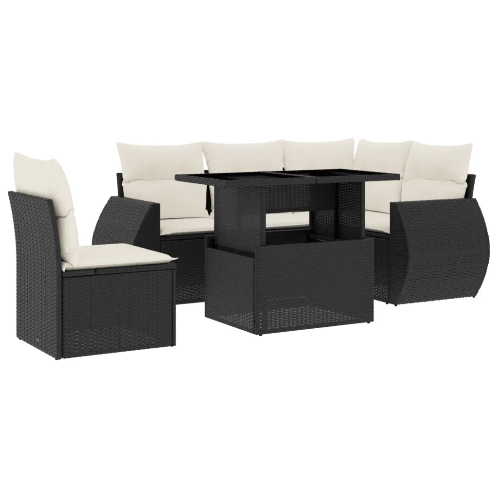 Set Divano da Giardino 6 pz con Cuscini Nero in Polyrattan