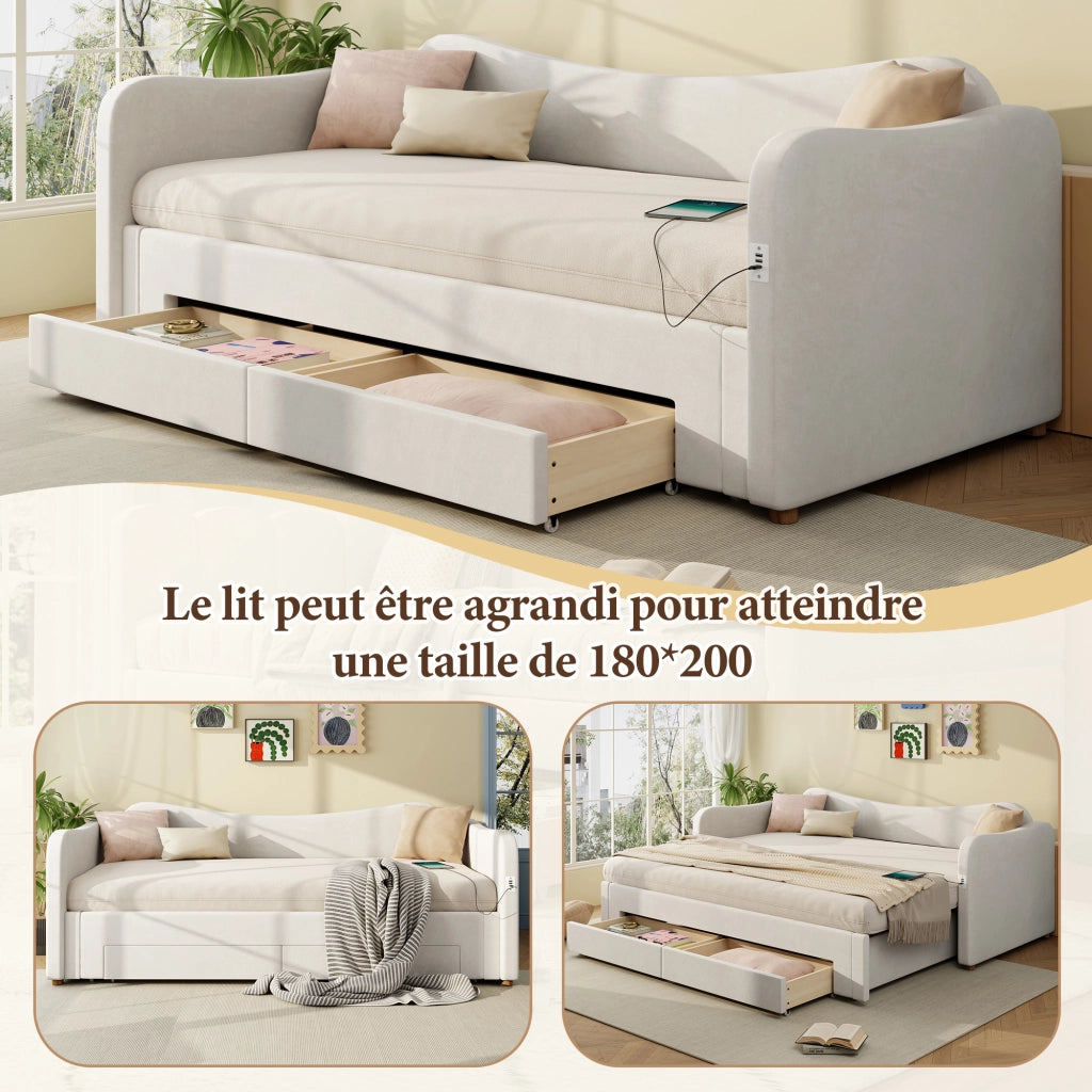 letto imbottito velluto beige 90 x 200 cm