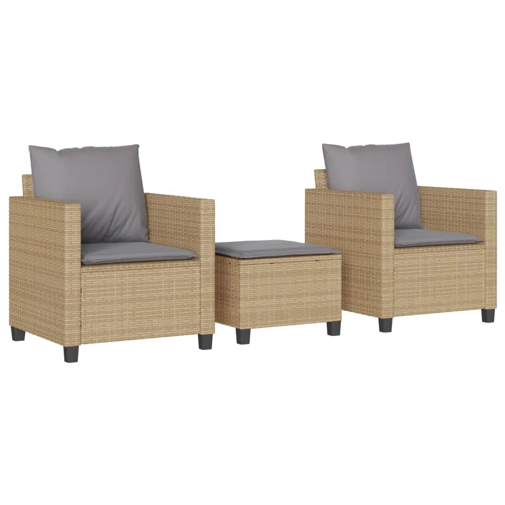 Set da Bistr¨° 3 pz | Set Salotto da Giardino con Cuscini Beige in Polyrattan