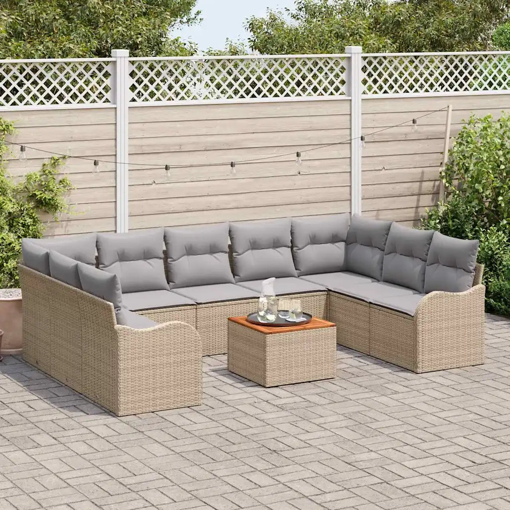 Set Divano da Giardino 10 pcs Beige e Grigio Chiaro polyrattan 3356166