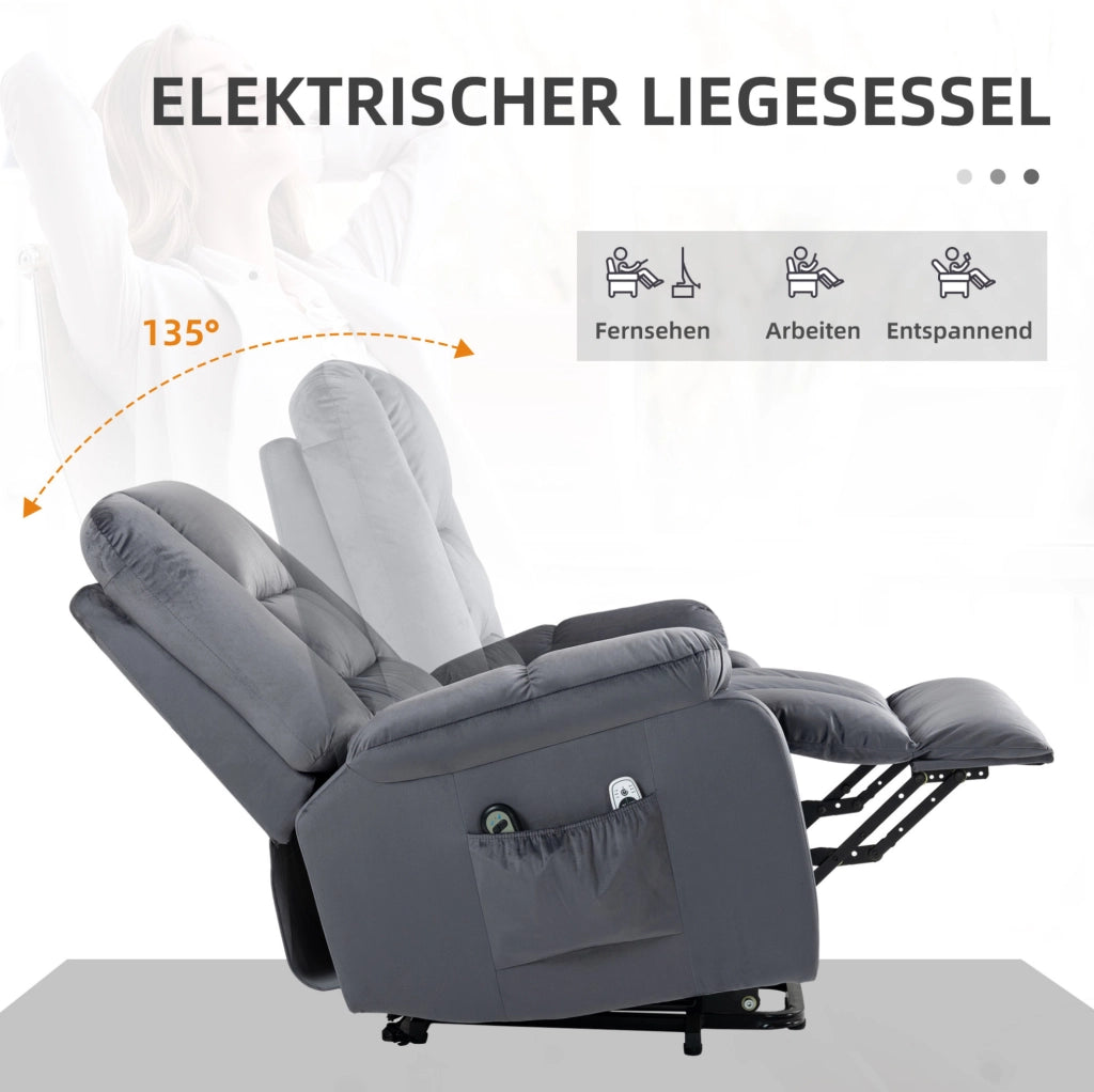 Poltrona Relax Elettrica con Funzione Alza Persona, Massaggi, Riscaldamento e Rivestimento in Velluto