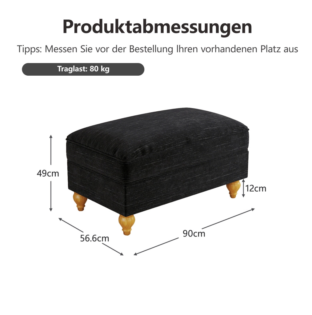 Pouf Windsor in tessuto chenille nero con design versatile