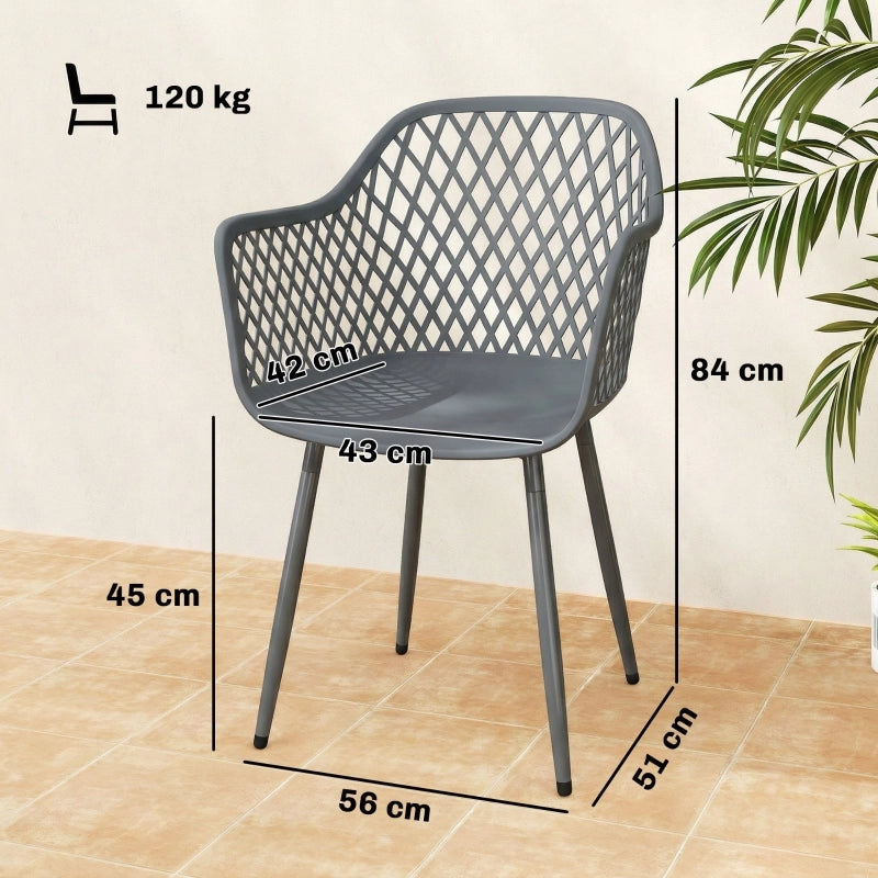 Set 4 sedie da giardino con braccioli in plastica e gambe in metallo grigio scuro