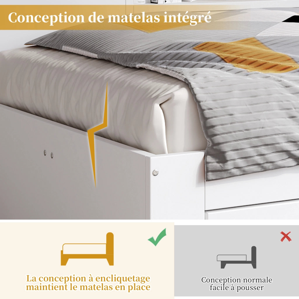 Letto contenitore multifunzione bianco per bambini e ragazzi 90x190 cm con cassetti, mensole e armadio