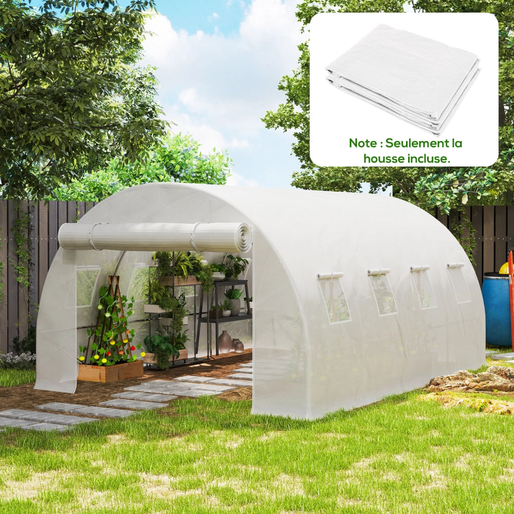 Telo di ricambio per serra a tunnel in PE bianco 12 m² 4 x 3 x 2 m impermeabile anti-UV con 8 finestre e porta per giardino